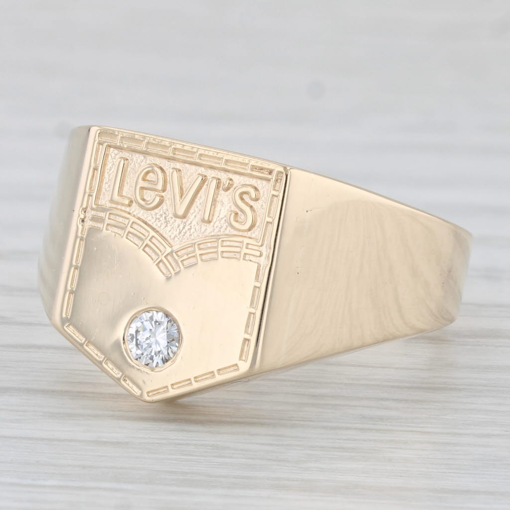 Light Gray Tiffany & Co Levi's Jeans Pocket Signet Ring 14k Yellow Gold Size 10.25 Signet