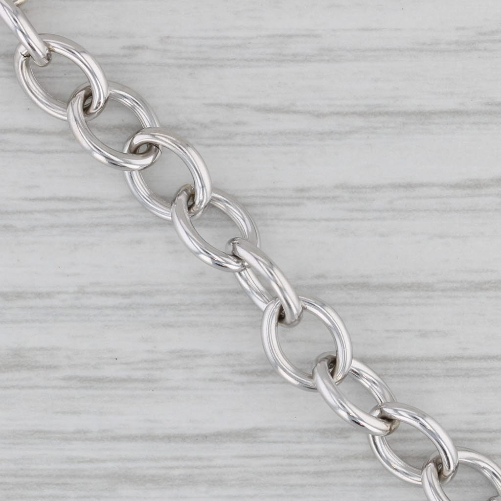 Gray Engravable Heart Charm Bracelet 14k White Gold 7.25" Cable Chain