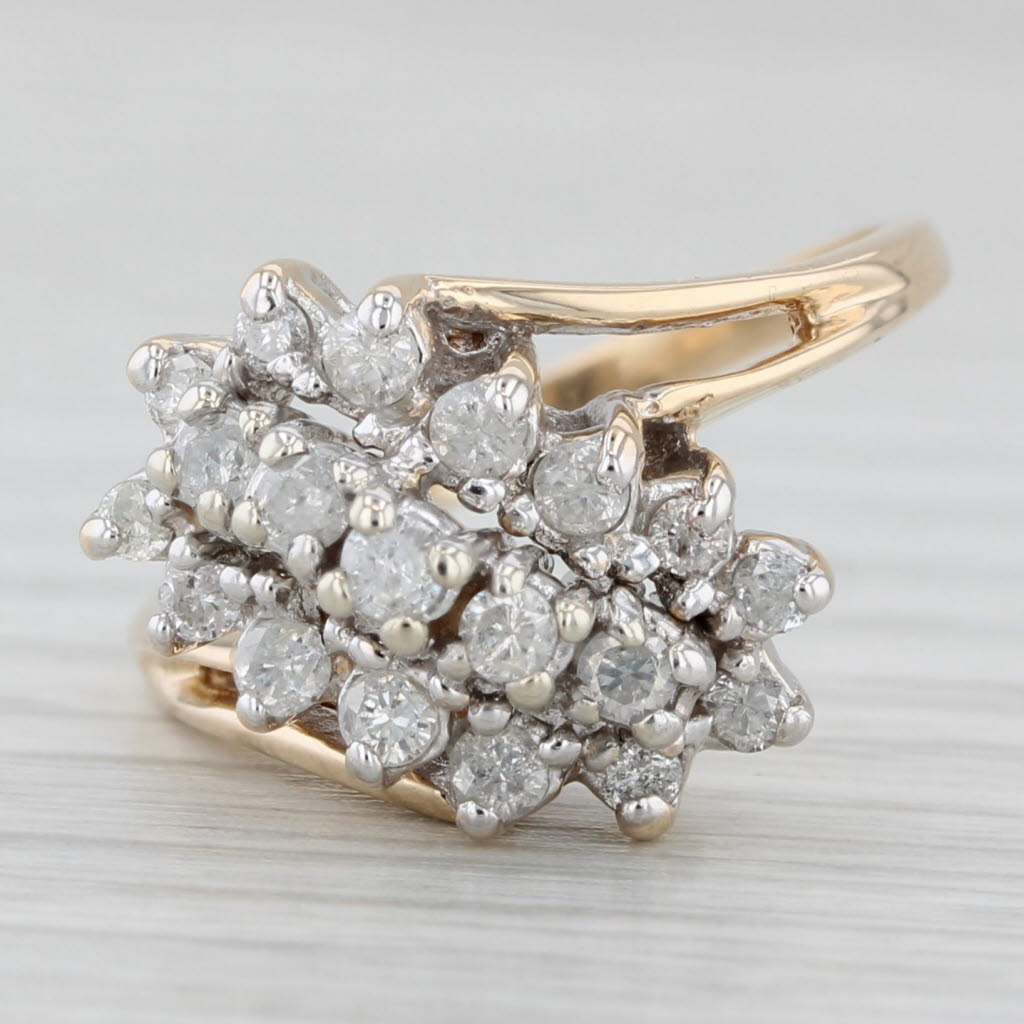 Light Gray 0.34ctw Diamond Cluster Bypass Ring 10k Yellow Gold Size 6