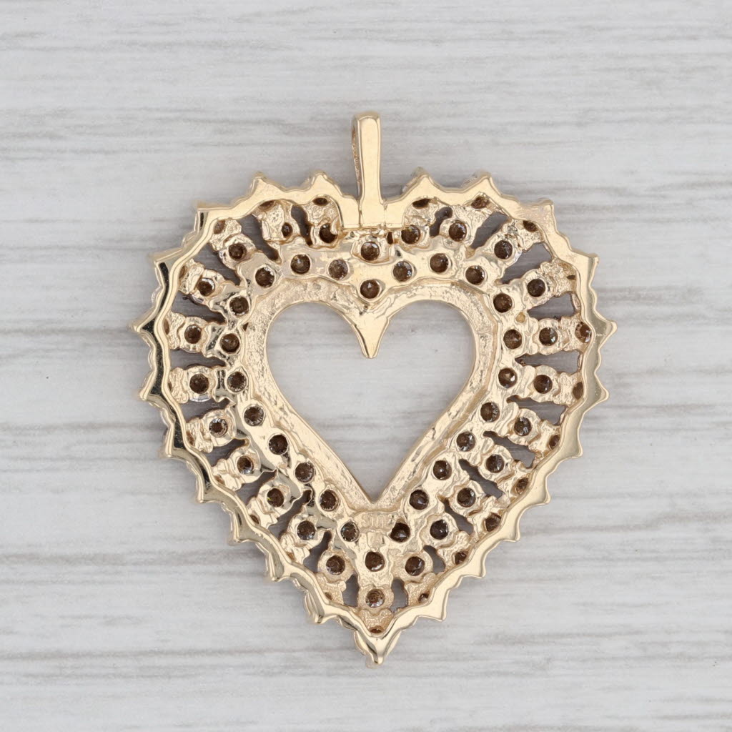 Gray 2.50ctw Diamond Open Heart Pendant 14k Yellow Gold Statement