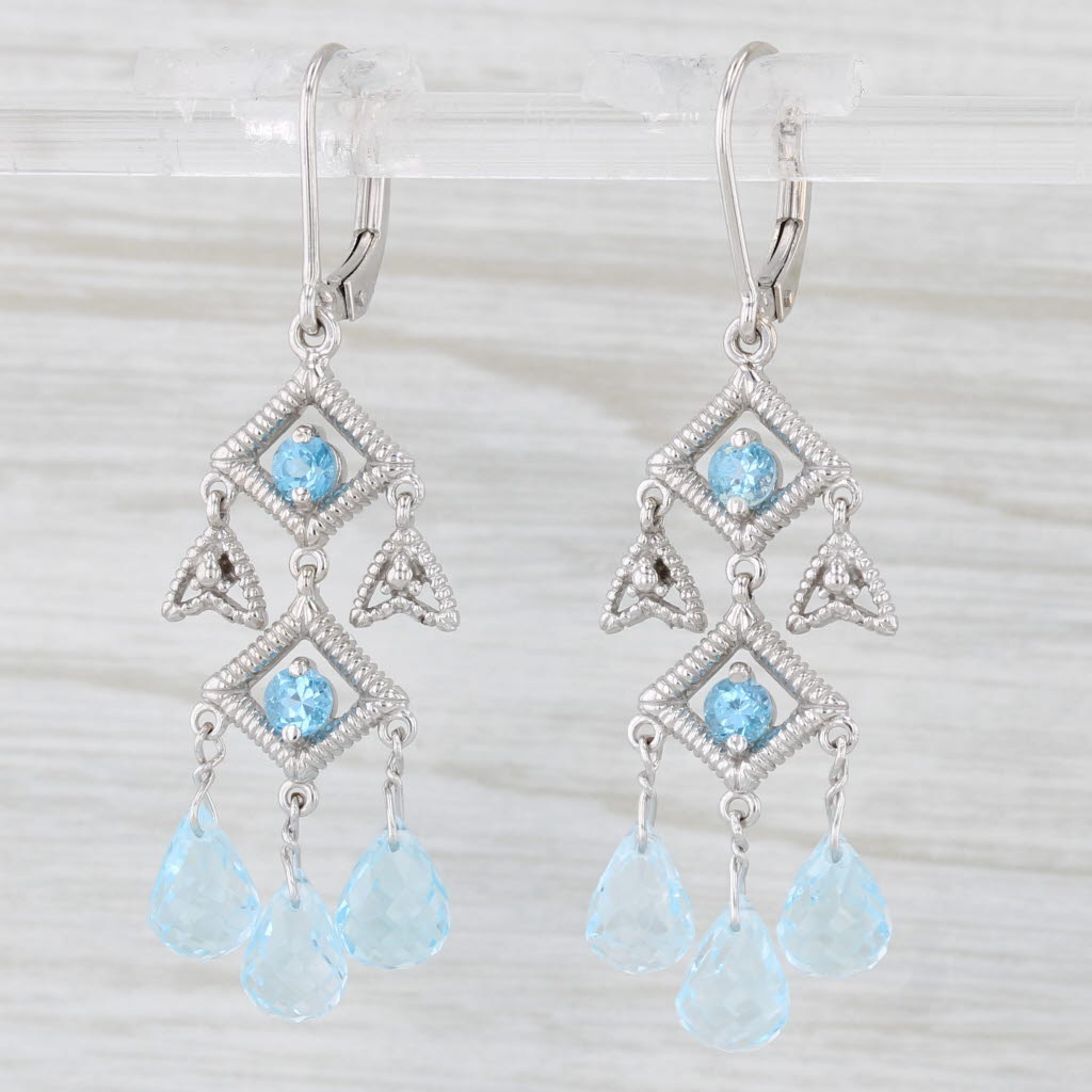 Light Gray Blue Topaz Briolette Dangle Earrings 14k White Gold Chandelier Drops