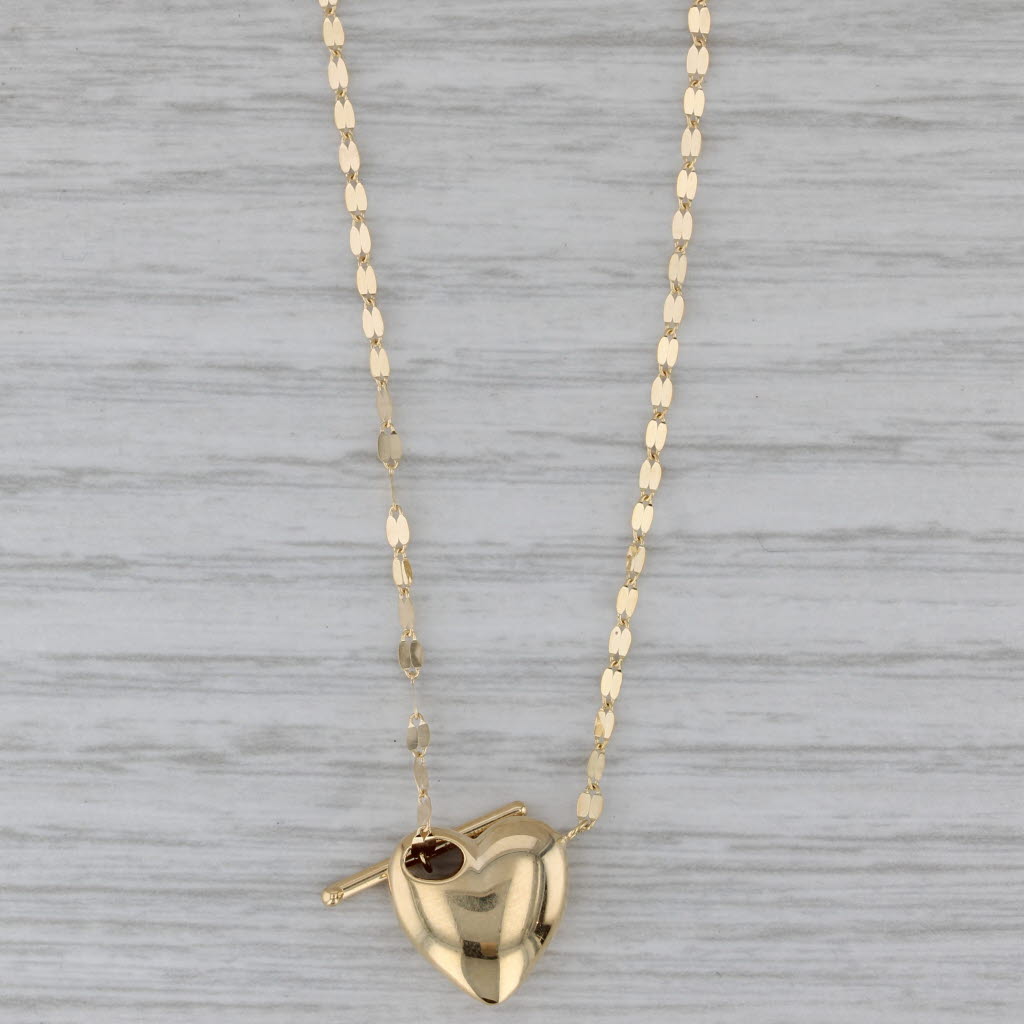 Gray New Mirror Chain Heart Toggle Pendant Necklace 14k Yellow Gold 18"