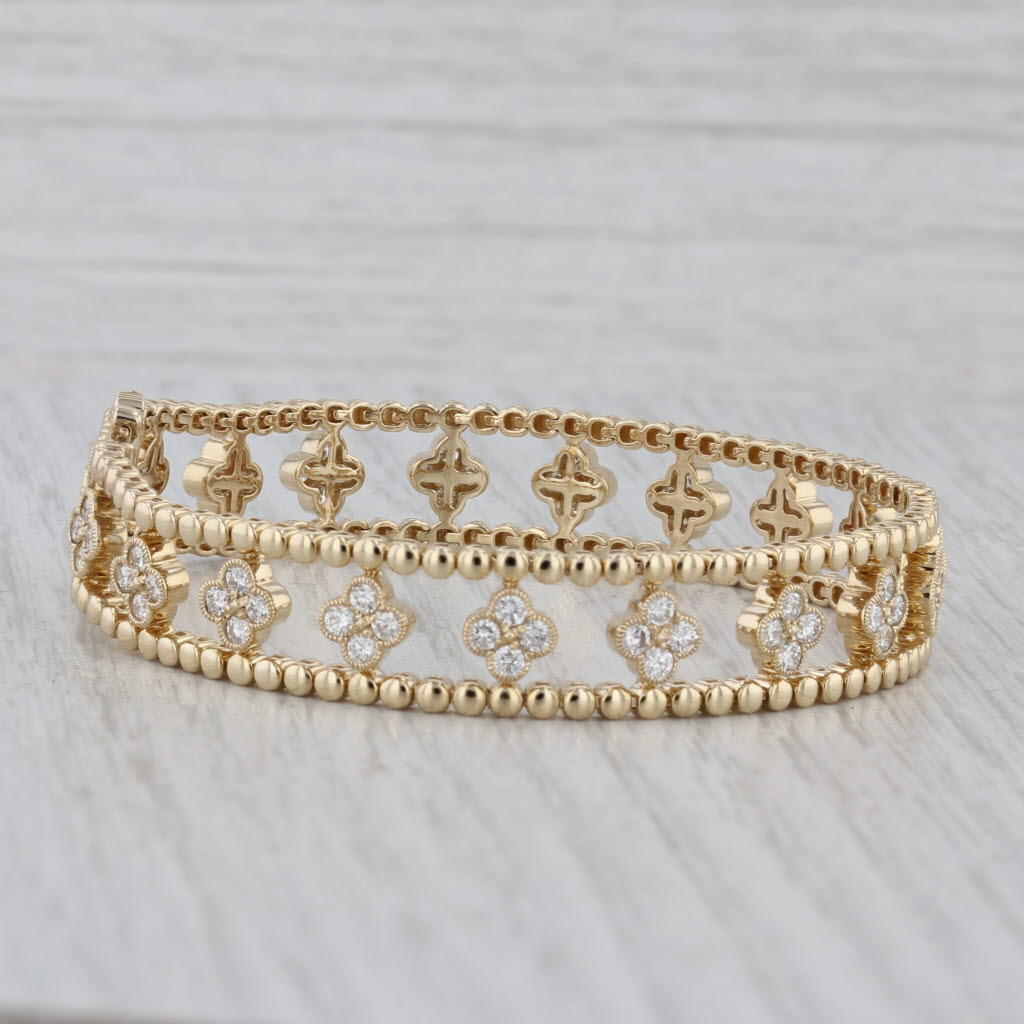 New 2.80ctw Diamond Flower Tennis Bracelet 14k Yellow Gold 7" 10.8mm