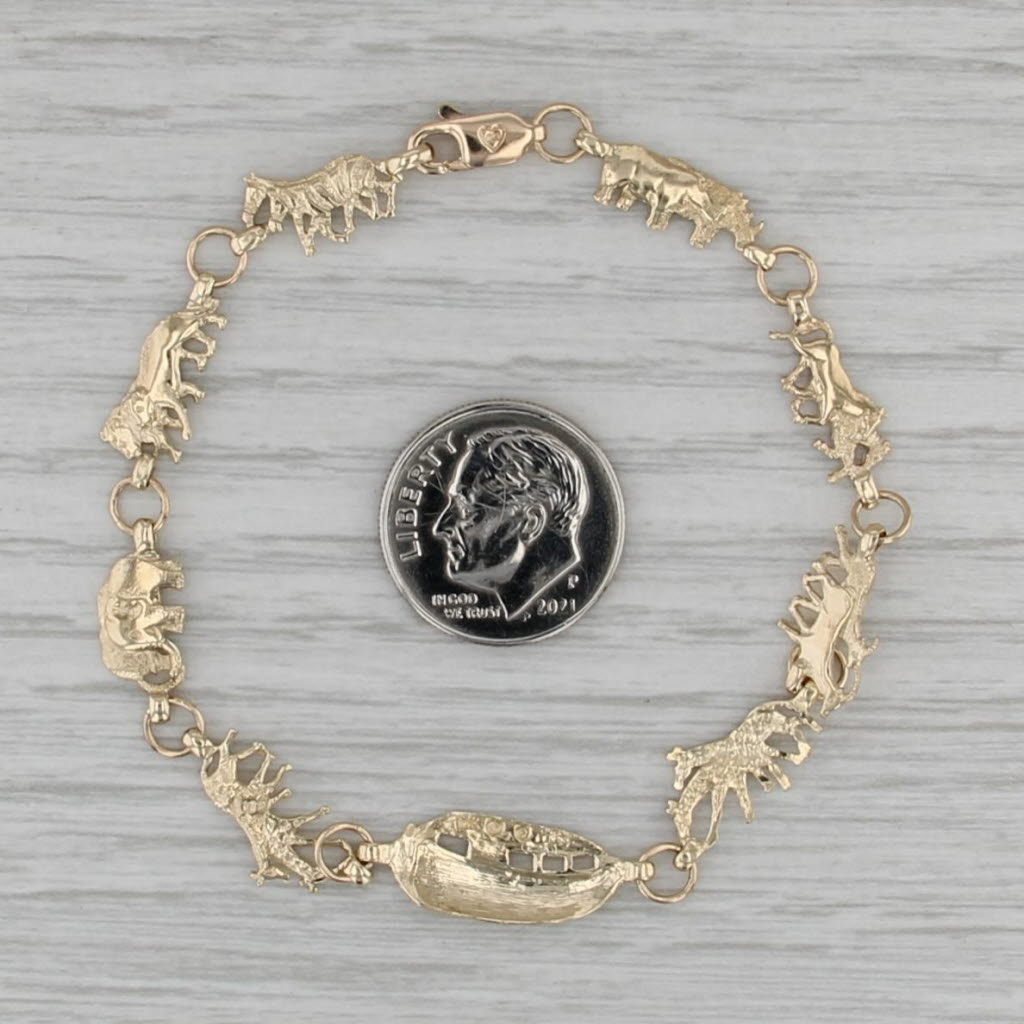 Noah's Ark Animal Linked Bracelet10k Yellow Gold 6.75"