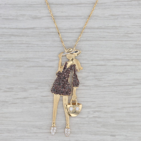 Gray 0.26ctw Cubic Zirconia Figural Fashion Lady Pendant Necklace 18k Gold