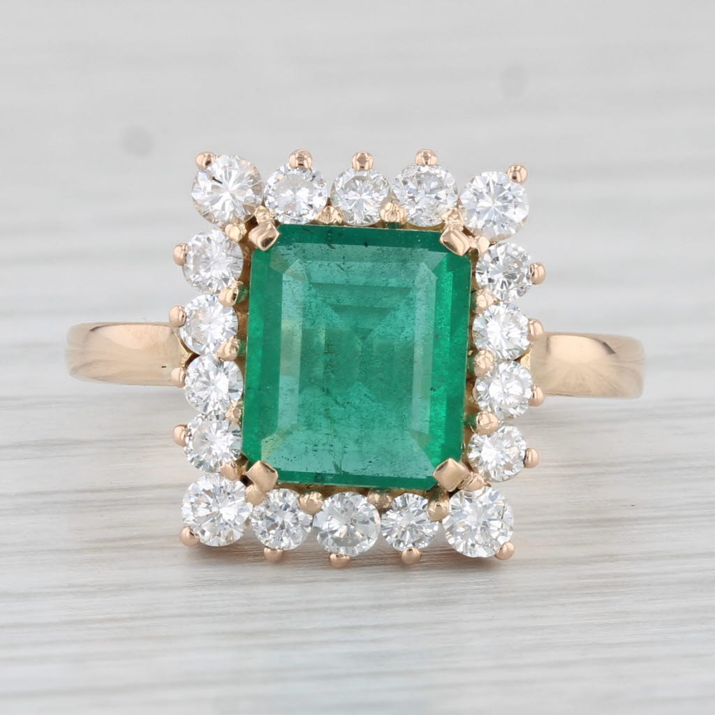 Light Gray 2.40ctw Emerald Diamond Halo Ring 14k Yellow Gold Size 7.5 Engagement GIA