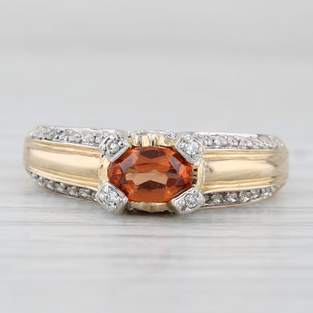 Light Gray 0.82ctw Spessartite Orange Garnet Diamond Ring 14k Yellow Gold Size 6