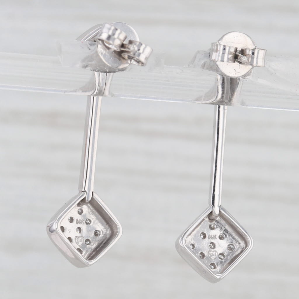 Light Gray 0.10ctw Pave Diamond Drop Earrings 14k White Gold