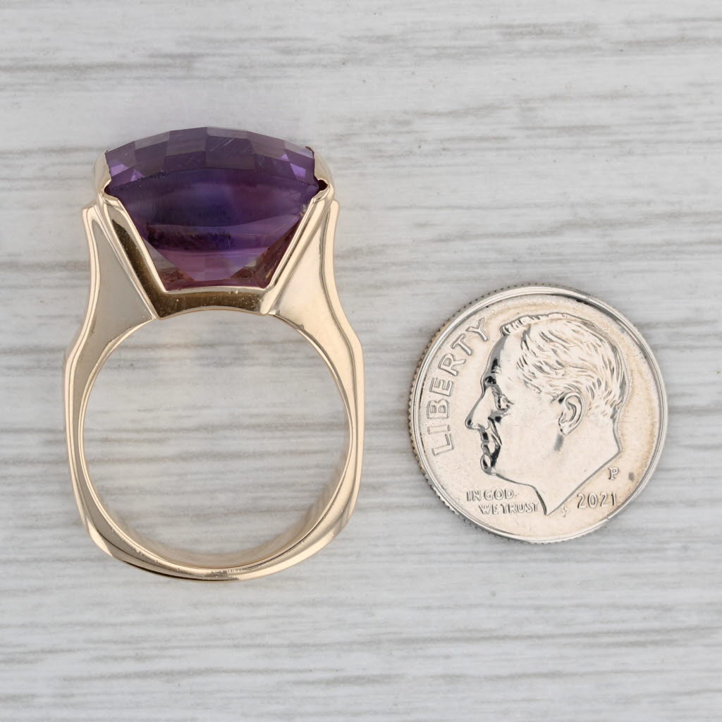 Gray 15.50ct Checkerboard Amethyst Ring 14k Yellow Gold Size 7.25-7.5 Cocktail