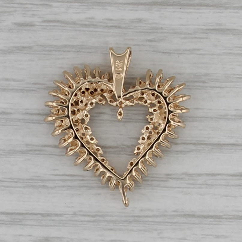 0.74ctw Diamond Cluster Open Heart Pendant 14k Yellow Gold