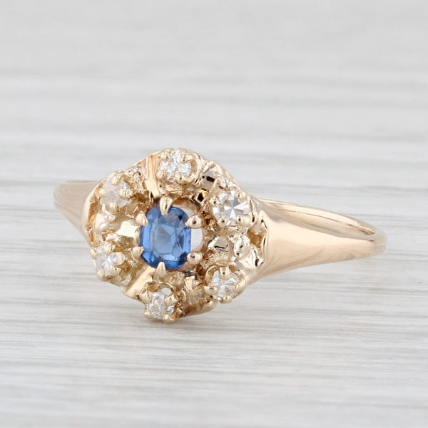 Vintage 0.25ctw Blue Sapphire Diamond Halo Ring 14k Yellow Gold Size 7.5