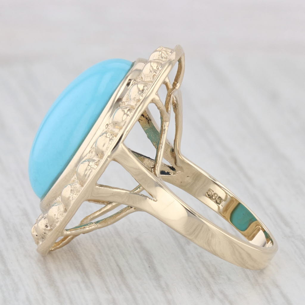 Light Gray Lab Created Turquoise Cabochon Large Cocktail Ring 14K Yellow Gold Ring Size 6