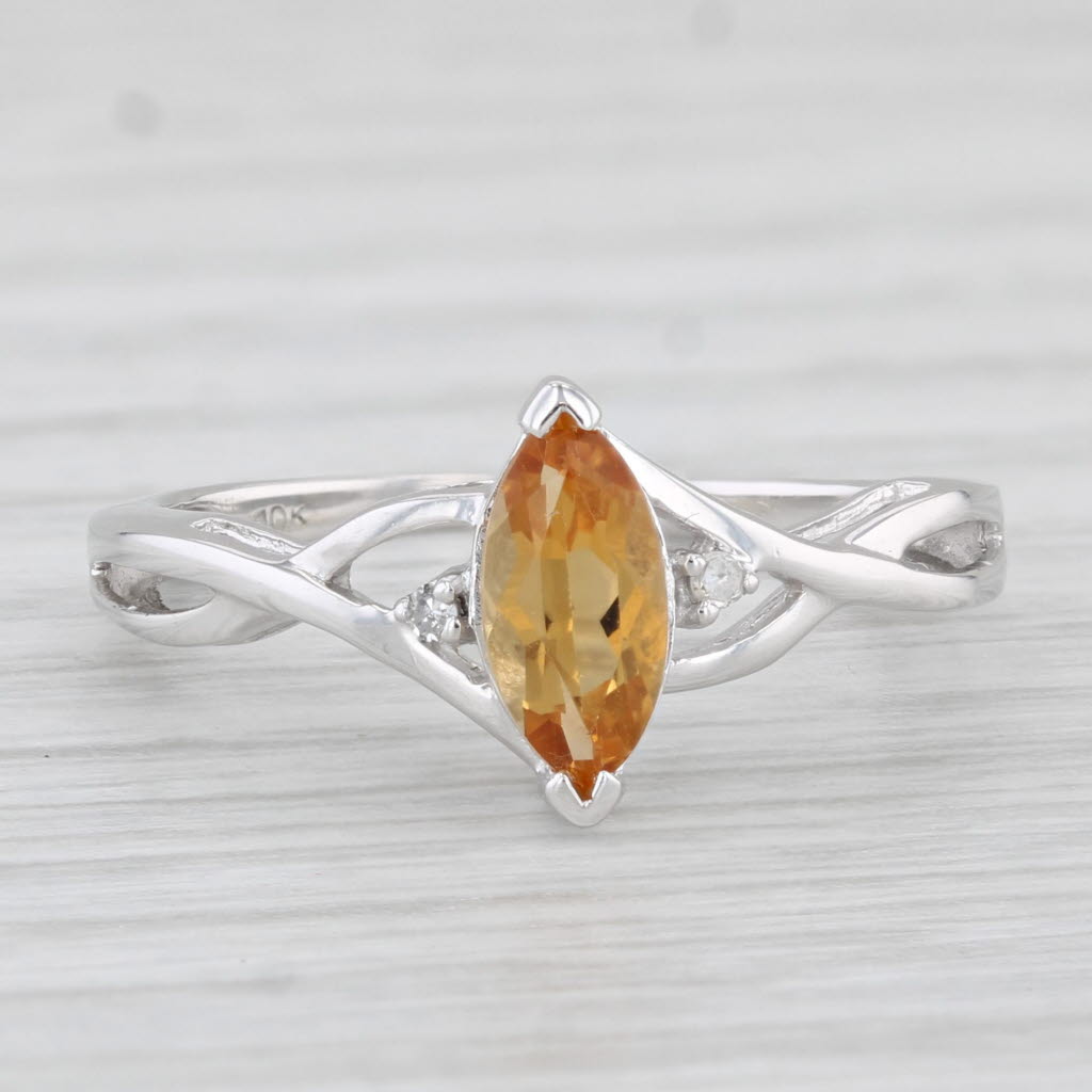 Light Gray 0.49ct Marquise Citrine Solitaire Ring 10k White Gold Size 5.5 Diamond Accents