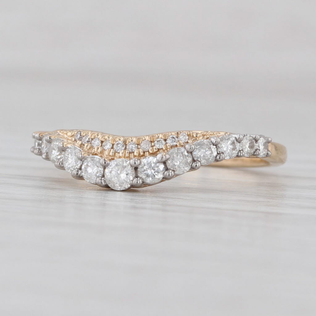 Light Gray Contoured Diamond Ring 10k Yellow Gold Size 7 Wedding Anniversary Band Stackable