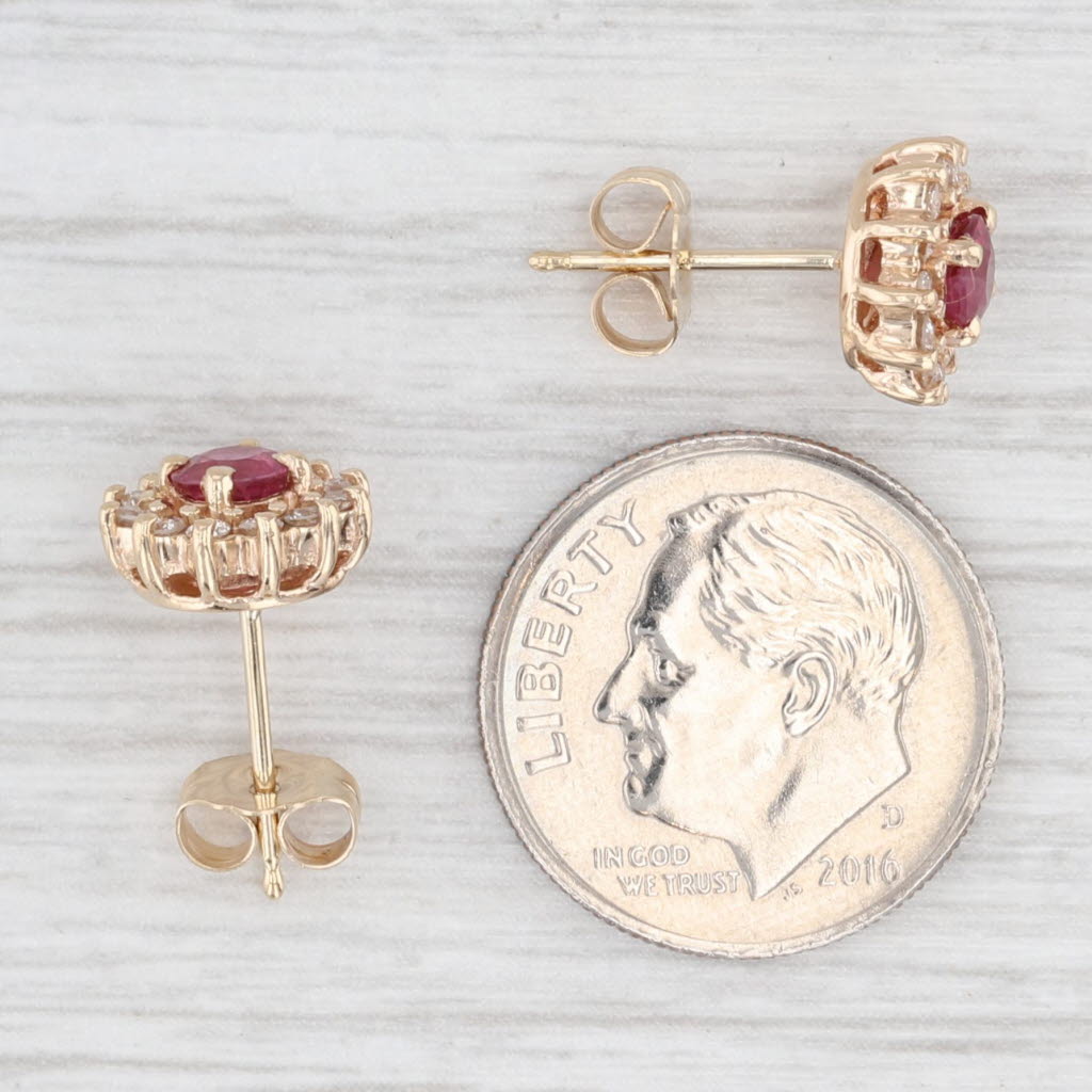 Light Gray 1.06ctw Ruby Diamond Halo Stud Earrings 14k Yellow Gold Push On Posts