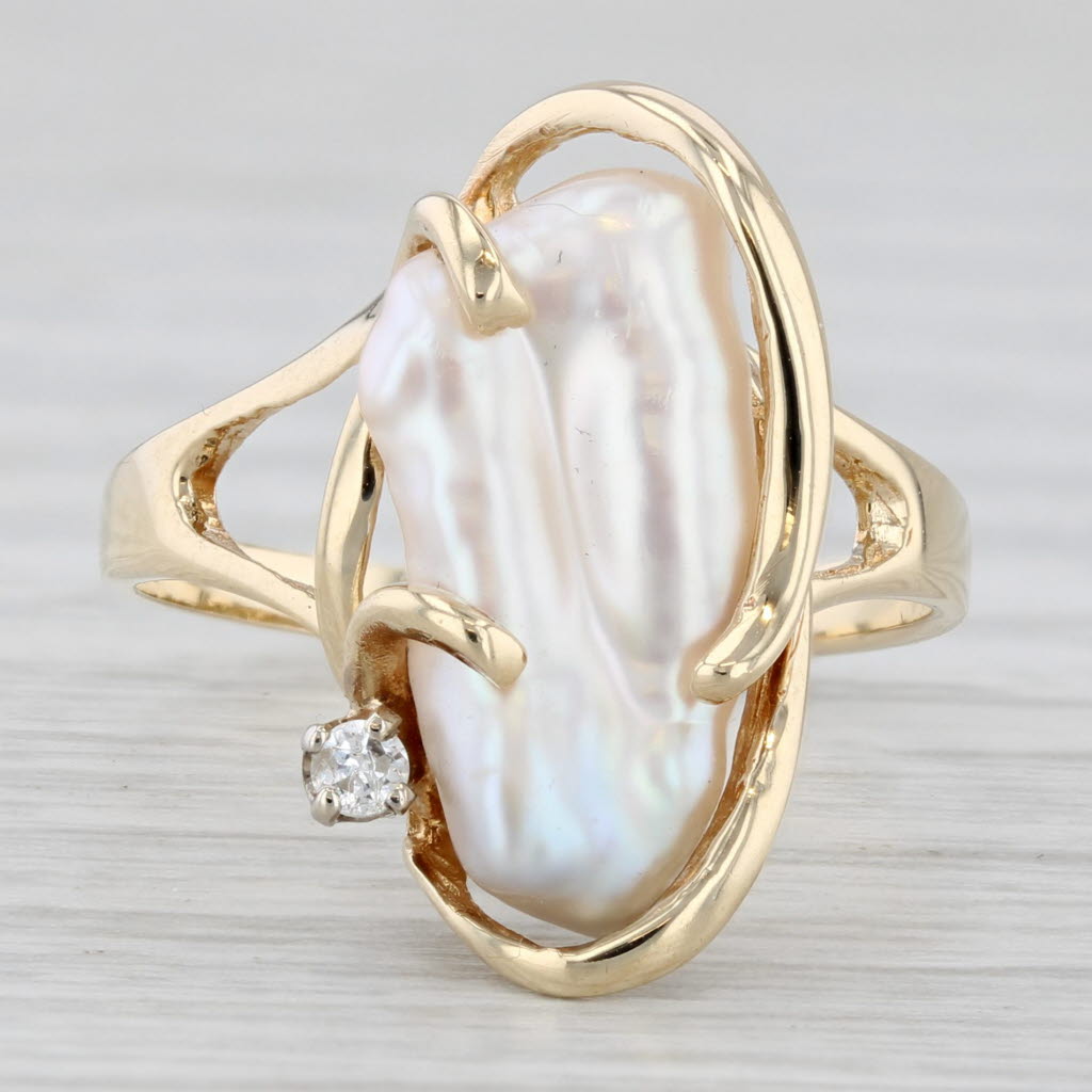 Light Gray Cultured Pearl Diamond Accent Ring 14k Yellow Gold Size 6