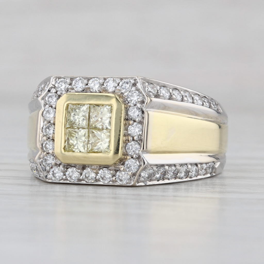 1.24ctw Yellow White Diamond Halo Ring 18k Yellow White Gold Size 8.5