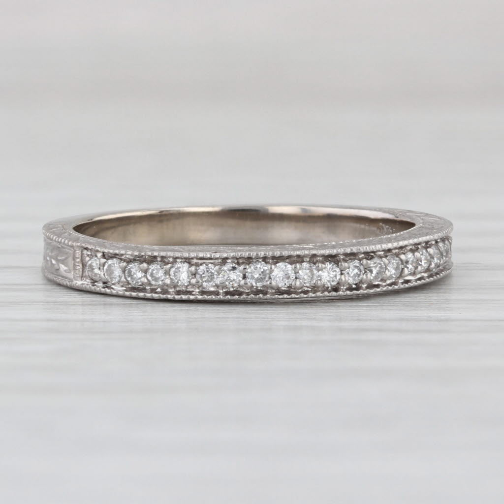0.10ctw Diamond Wheat Etched Wedding Ring 14k White Gold Size 7 Stackable Band