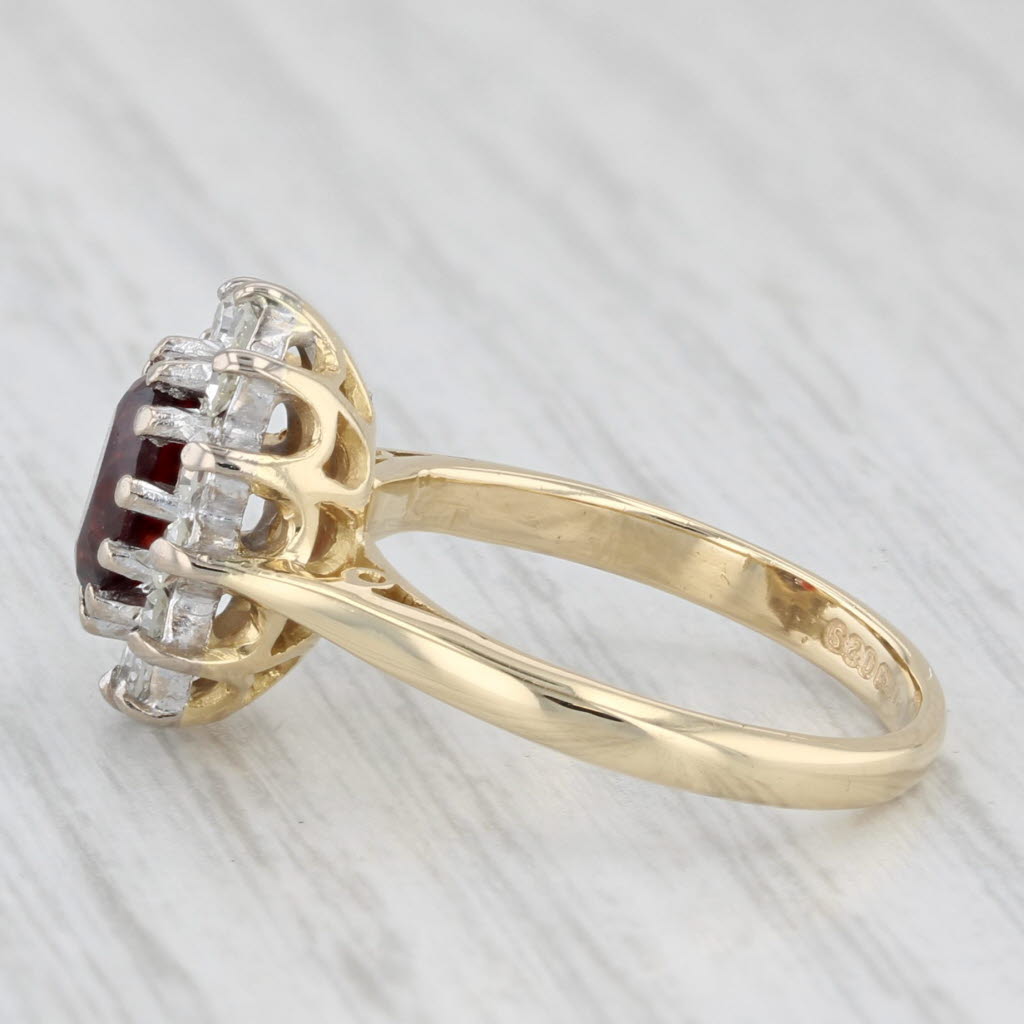 Light Gray 1.26ctw Oval Garnet Diamond Halo Ring 18k Yellow Gold Size 5