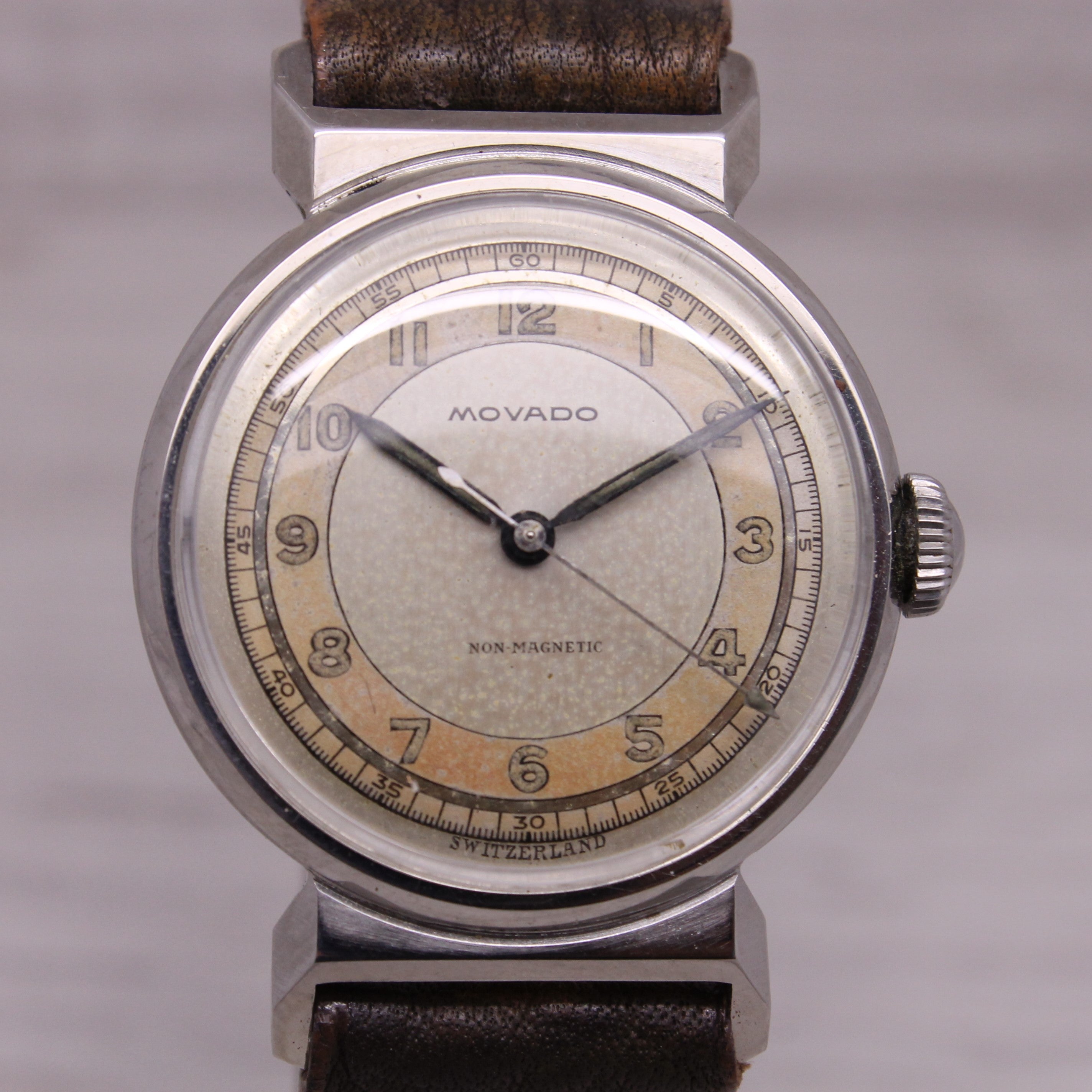 Rosy Brown Vintage c.1940's Movado 30mm Stainless Steelm Manual Watch ORIGINAL Dial 150MN