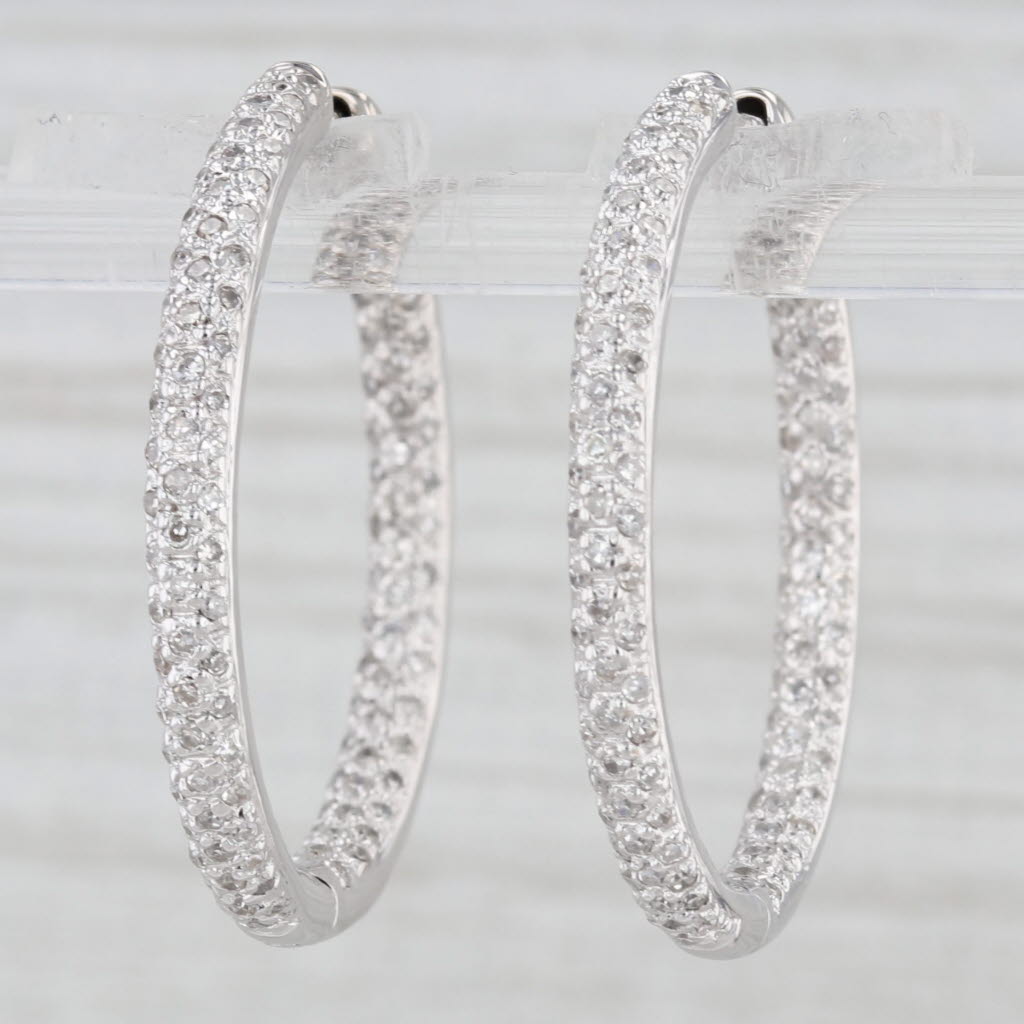 Light Gray 0.30ctw Diamond Inside Out Hoop Earrings 14k White Gold Hinged Round Hoops