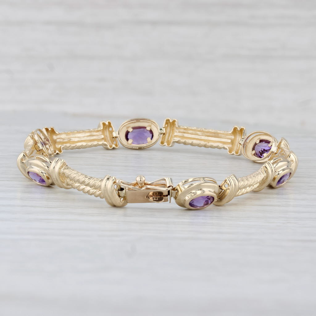 Light Gray 2.50ctw Amethyst Bar Link Bracelet 14k Yellow Gold 7.25" 7mm