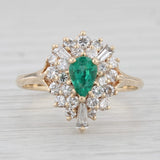 1.05ctw Pear Emerald Diamond Halo Ring 14k Yellow Gold Size 6.5