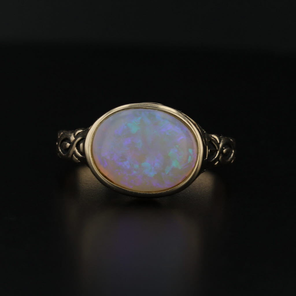 Vintage Opal Snuff Poison Ring 14k Yellow Gold Size 9 Oval Cabochon Solitaire