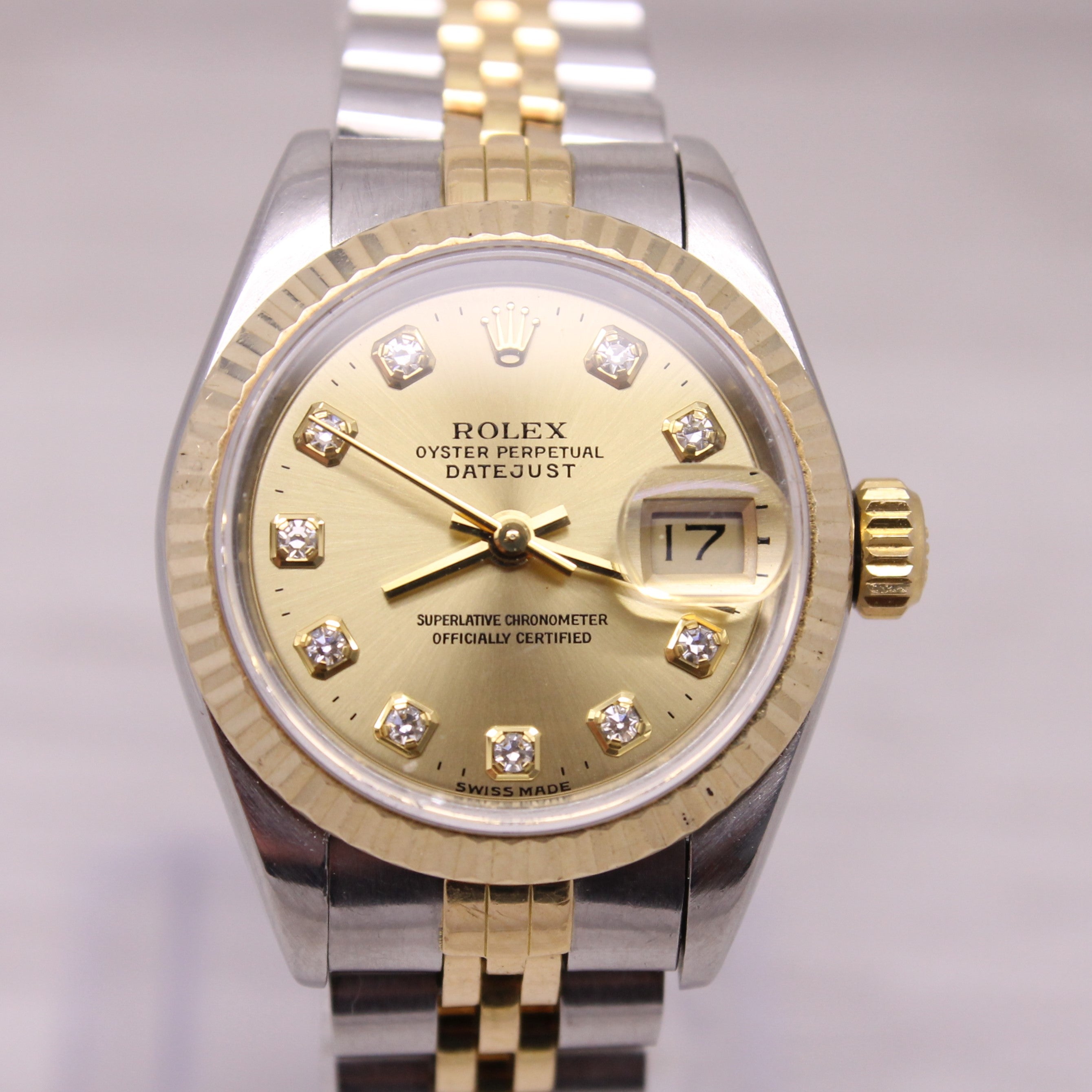 Gray Vintage 1989 Rolex Datejust 69173 Ladies 26mm Steel 18k Automatic Watch Jubilee