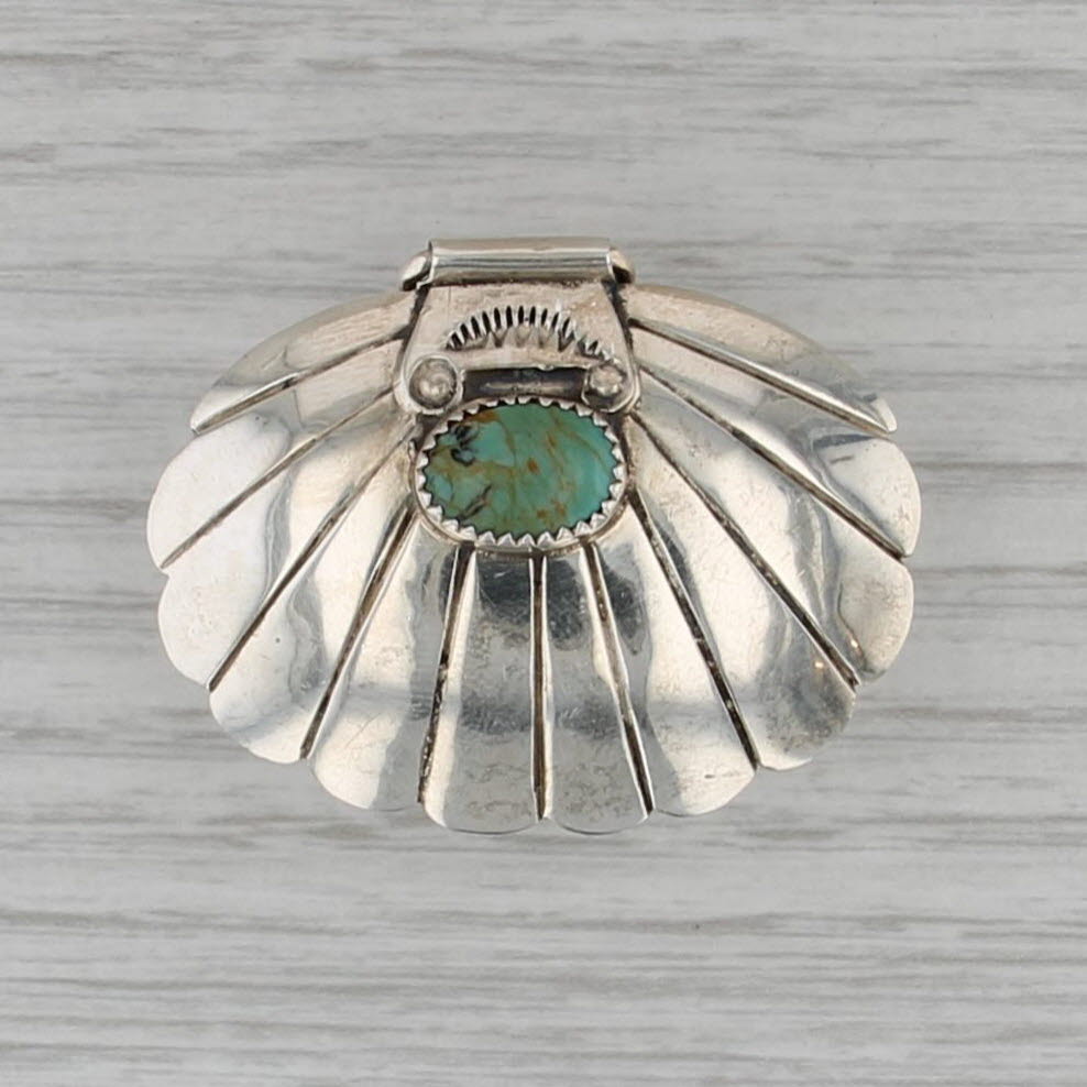 Sterling Silver Turquoise Shell Snuff / Pill Box Engravable Vintage Opens