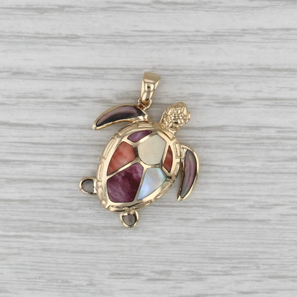 Na Hoku Sea Turtle Pendant Multicolor Shell Mosaic 14k Yellow Gold Nautical