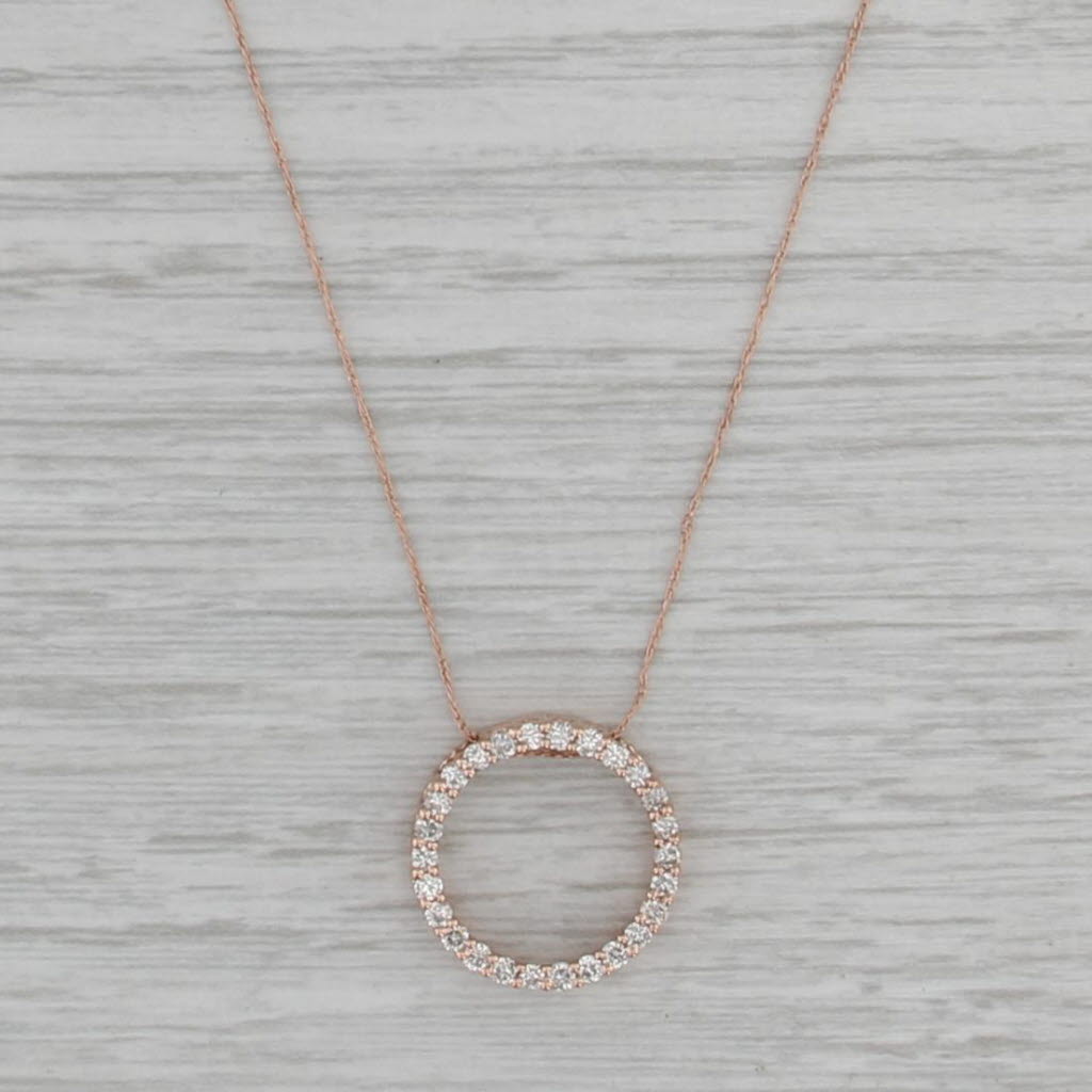 0.40ctw Diamond Eternity Circle Pendant Necklace 10k Rose Gold 18.75-21"