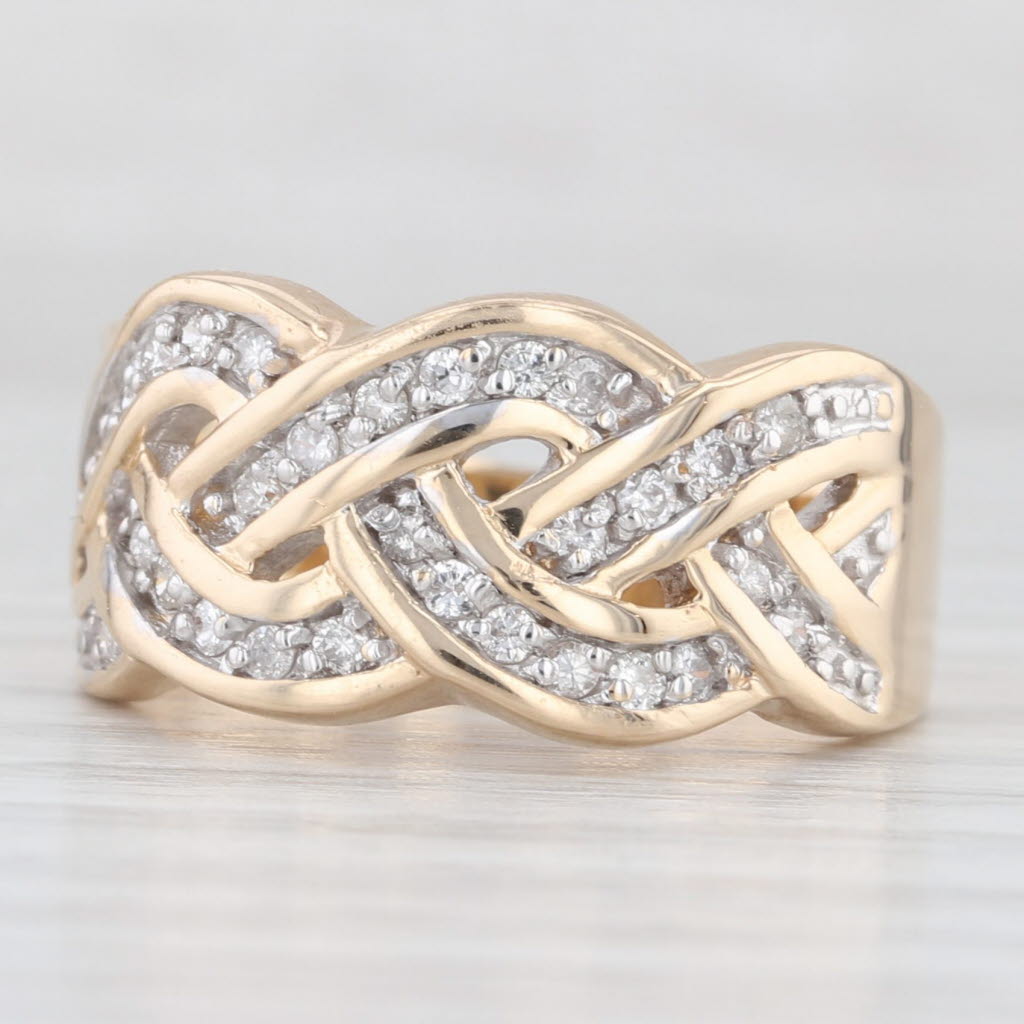 0.30ctw Diamond Ring 14k Yellow Gold Woven Pattern Size 7.25