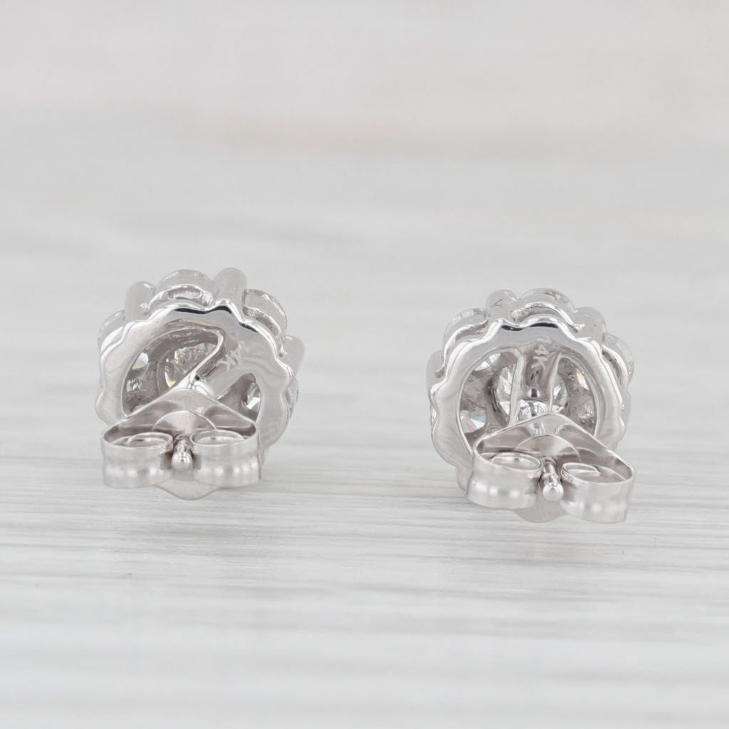 Light Gray 0.90ctw Diamond Cluster Stud Earrings 14k White Gold Flower Studs