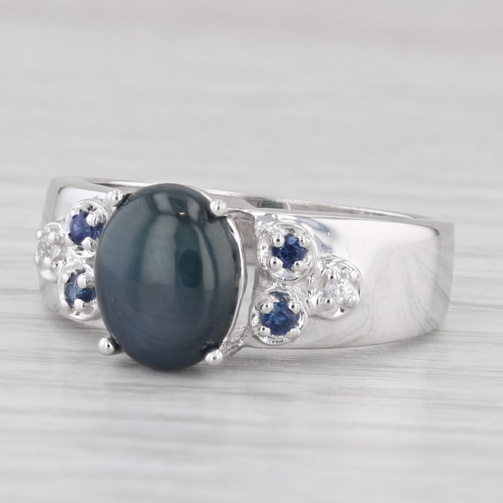 Light Gray Blue White Sapphire Ring 10k White Gold Size 7 Oval Cabochon Star Sapphire