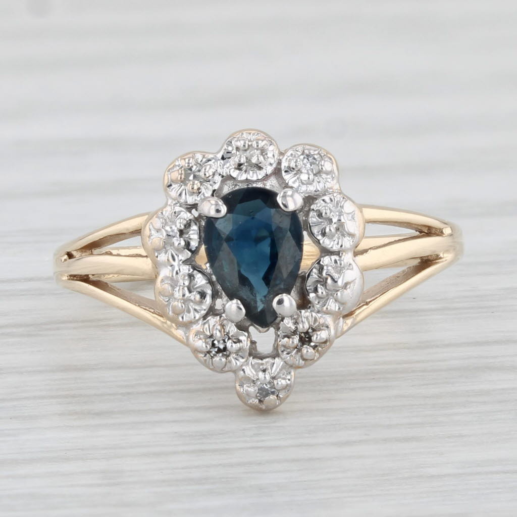 Light Gray 0.44ctw Pear Blue Sapphire Diamond Ring 10k Yellow Gold Size 4.75