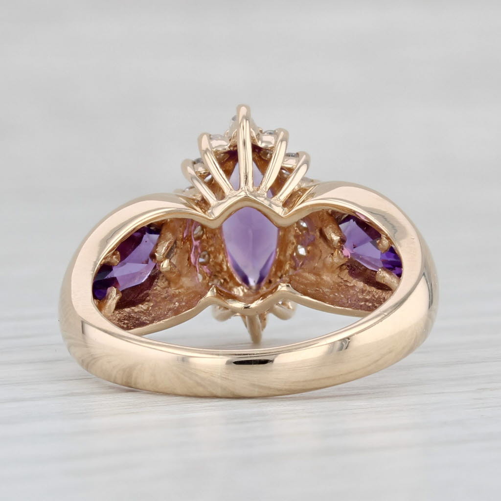 Light Gray 2.05ctw Marquise Amethyst Diamond Halo Ring 14k Yellow Gold Size 7