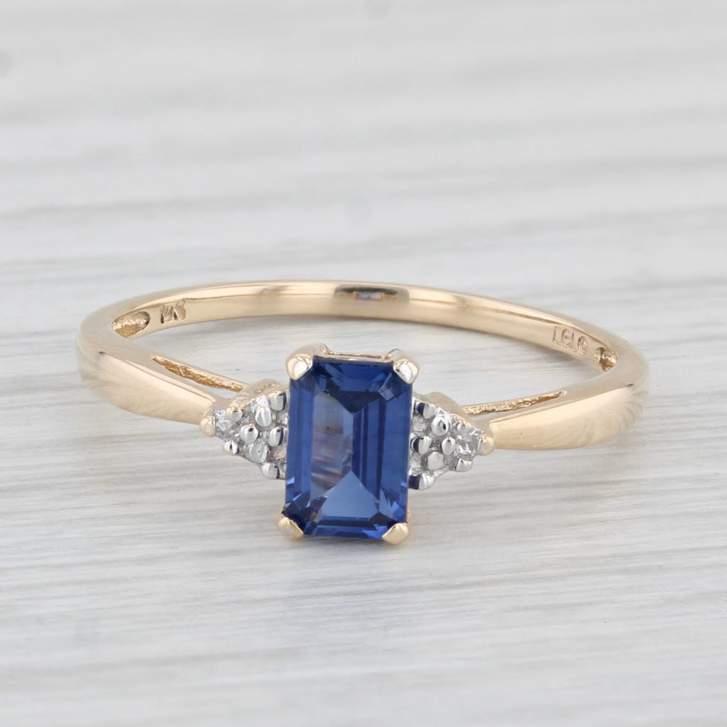 Light Gray 0.70ct Lab Created Blue Sapphire Diamond Ring 10k Yellow Gold Size 7.25