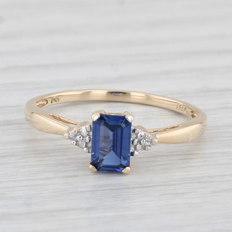 0.70ct Lab Created Blue Sapphire Diamond Ring 10k Yellow Gold Size 7.25