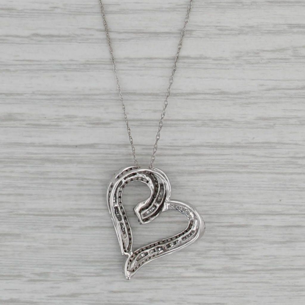 0.42ctw Diamond Heart Pendant Necklace 10k White Gold 18.5" Rope Chain