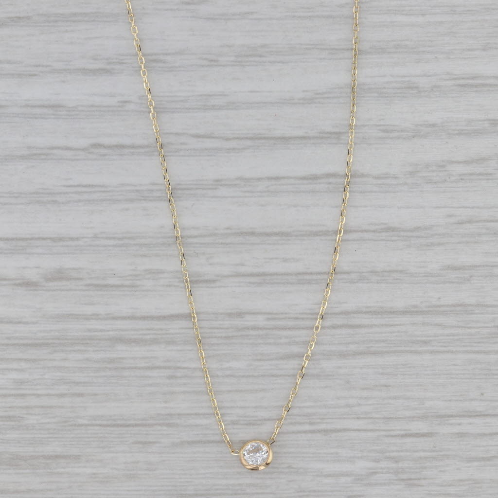 Gray Cubic Zirconia Round Solitaire Stationary Pendant Necklace 14k Yellow Gold 16"