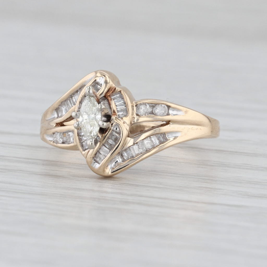 0.29ctw Marquise Diamond Bypass Engagement Ring 10k Yellow Gold Size 7