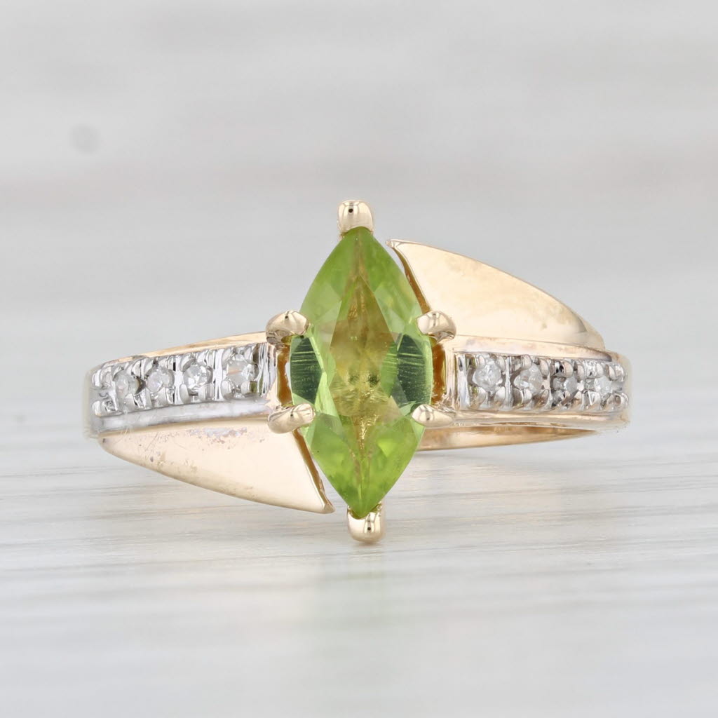 Light Gray 1.19ctw Marquise Peridot Diamond Ring 10k Yellow Gold Size 7 Bypass