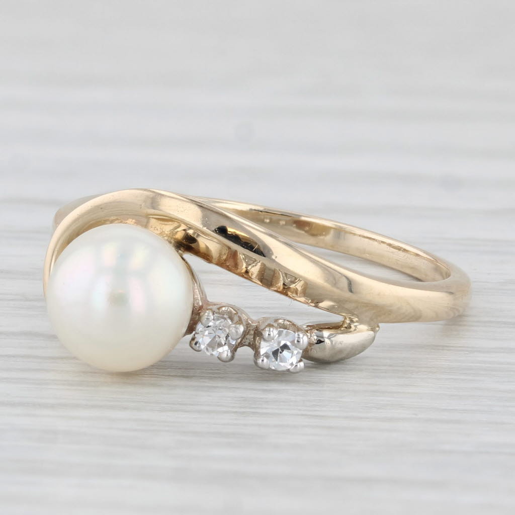 Light Gray Cultured Pearl Imitation Diamond Ring 14k Yellow Gold Size 7
