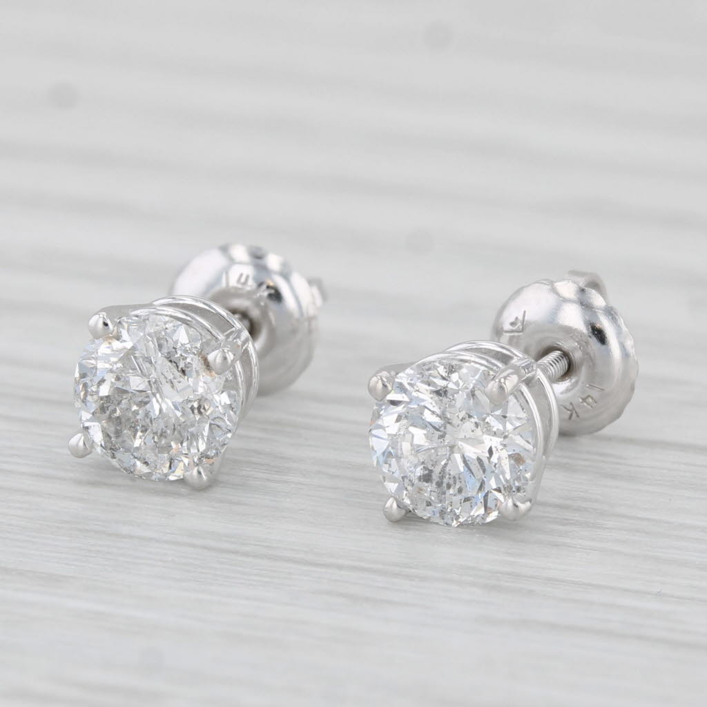 Light Gray 1.27ctw Round Diamond Stud Earrings 14k White Gold Screw Back