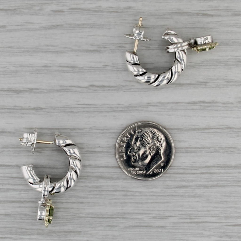 Convertible 1ctw Peridot Charm Hoop Earrings Sterling Silver 14k Gold Drops