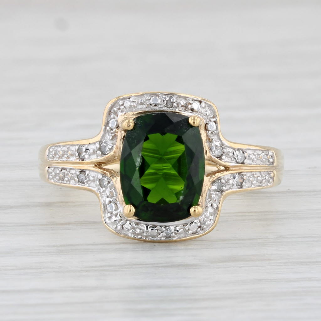 Light Gray 1.58ctw Green Chrome Diopside Diamond Ring 10k Yellow Gold Size 7.25