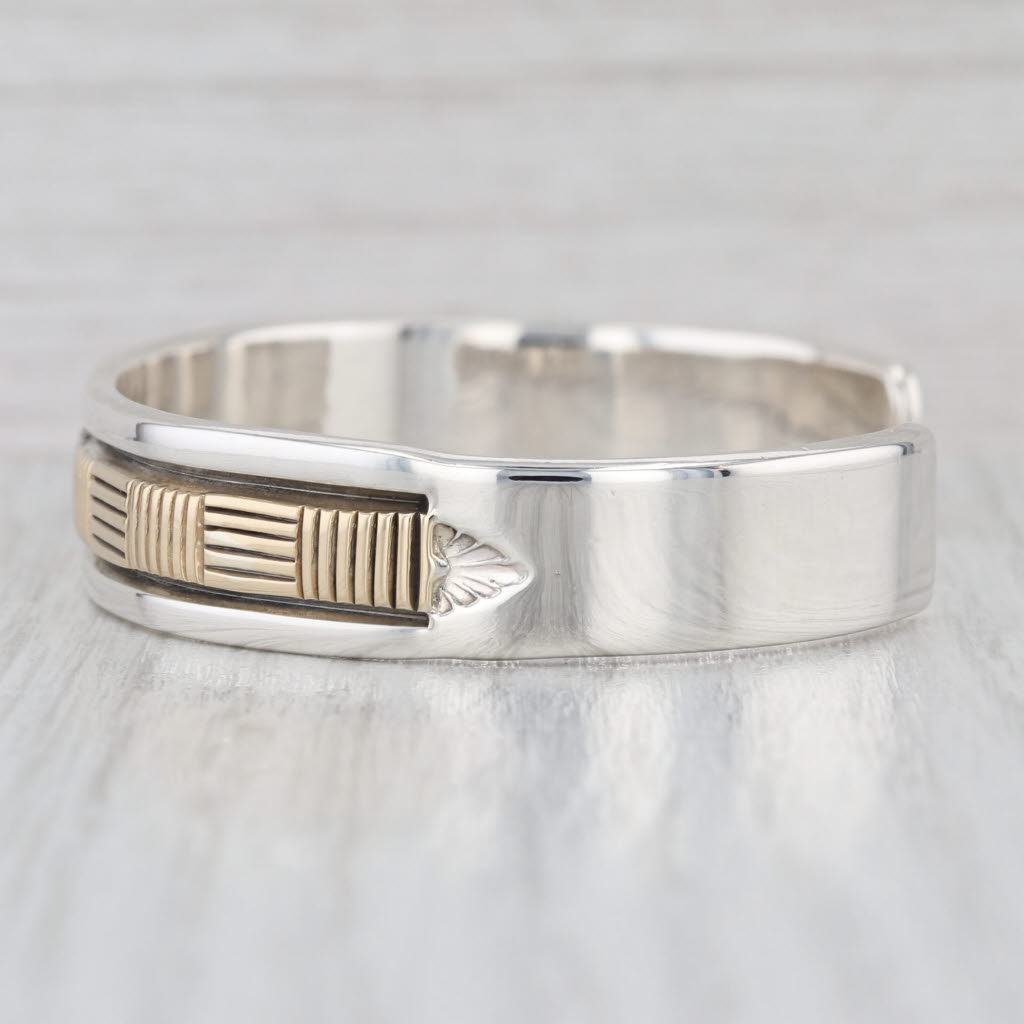 Vintage Native American Cuff Bracelet Sterling Silver 14k Gold B Morgan Navajo