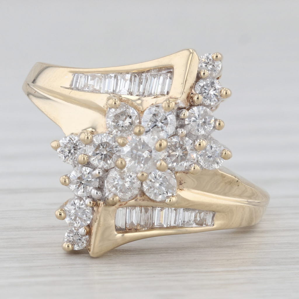 Light Gray 1ctw Diamond Cluster Bypass Ring 14k Yellow Gold Size 8 Cocktail