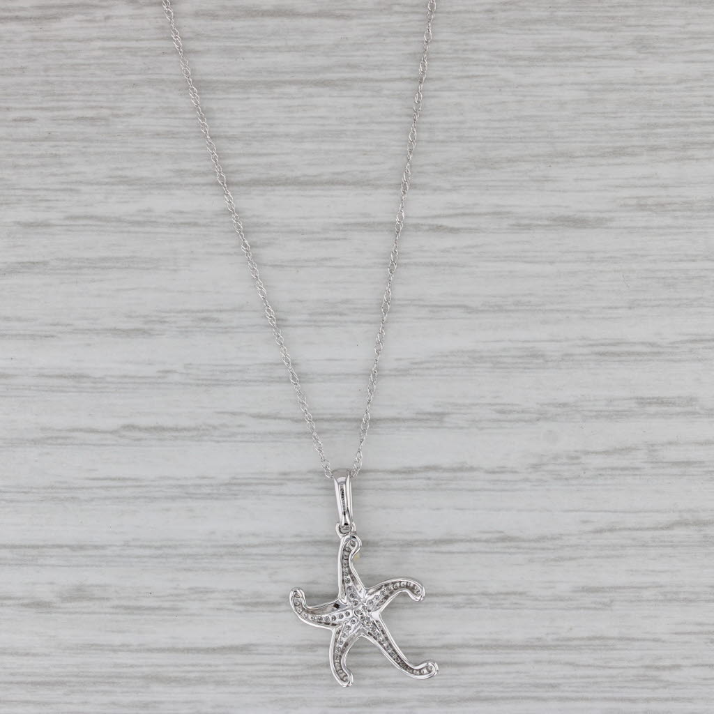 Gray New 0.12ctw Diamond Starfish Pendant Necklace 14k White Gold 18" Singapore Chain